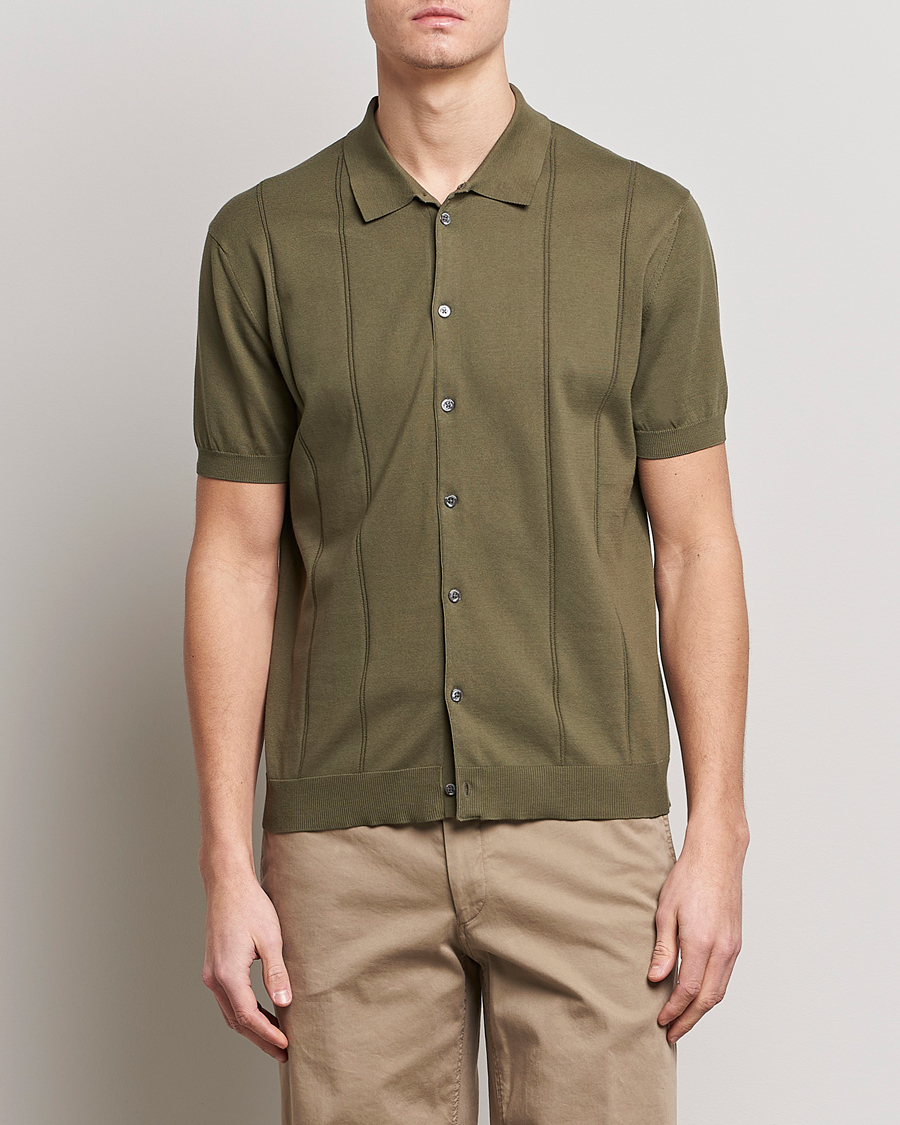Mies |  | Baracuta | Horatio Cotton Garment Dyed Knitted Polo Shirt Olive