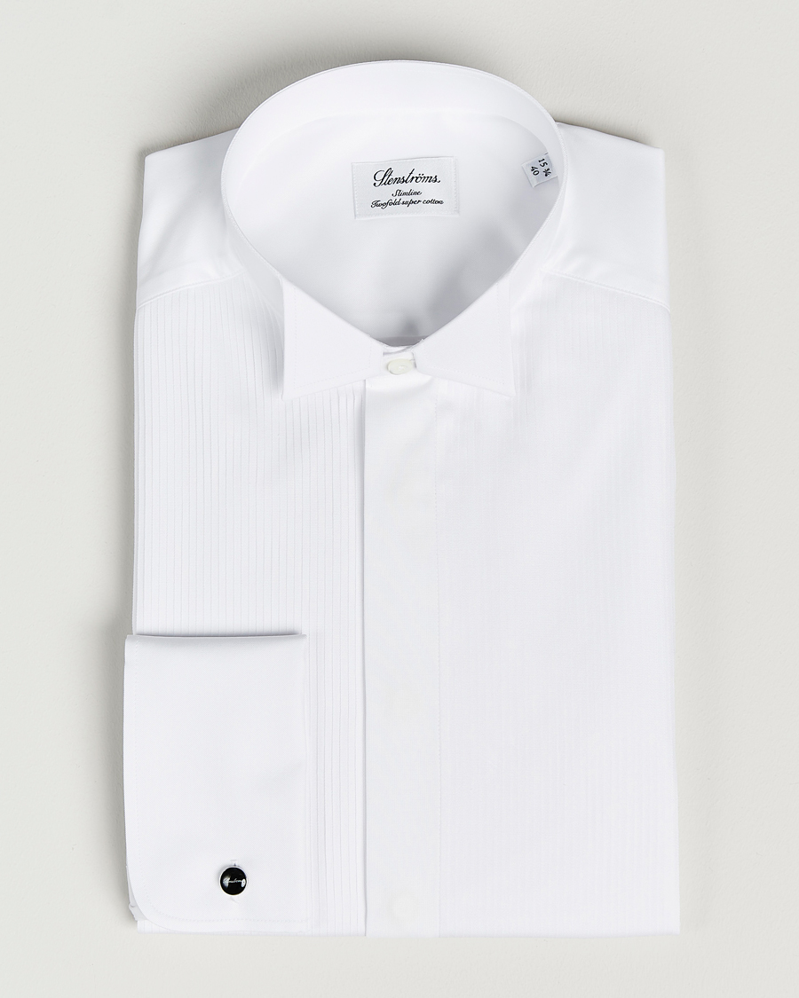 Mies |  | Stenströms | Slimline Stand Up Collar Plissè Shirt White
