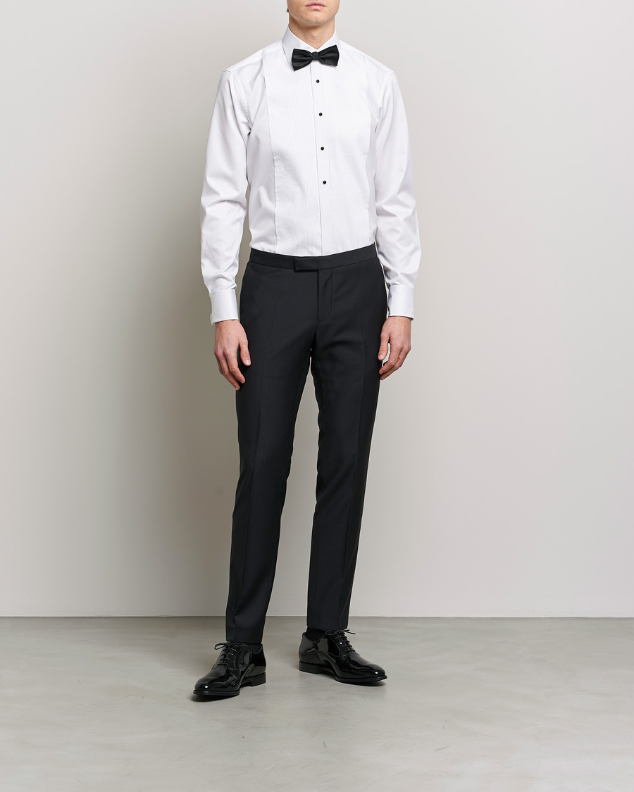 Mies | Black Tie | Stenströms | Fitted Body Open Smoking Shirt White