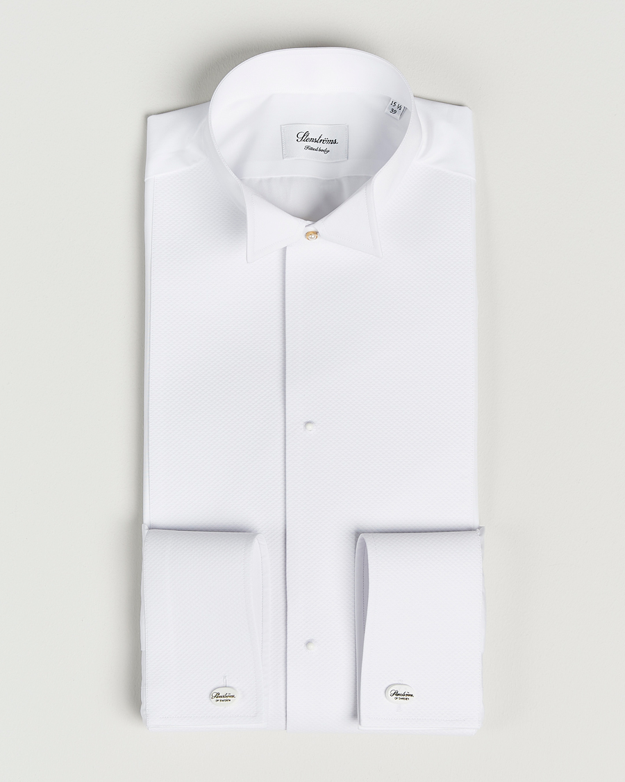 Mies |  | Stenströms | Fitted Body Stand Up Collar Evening Shirt White
