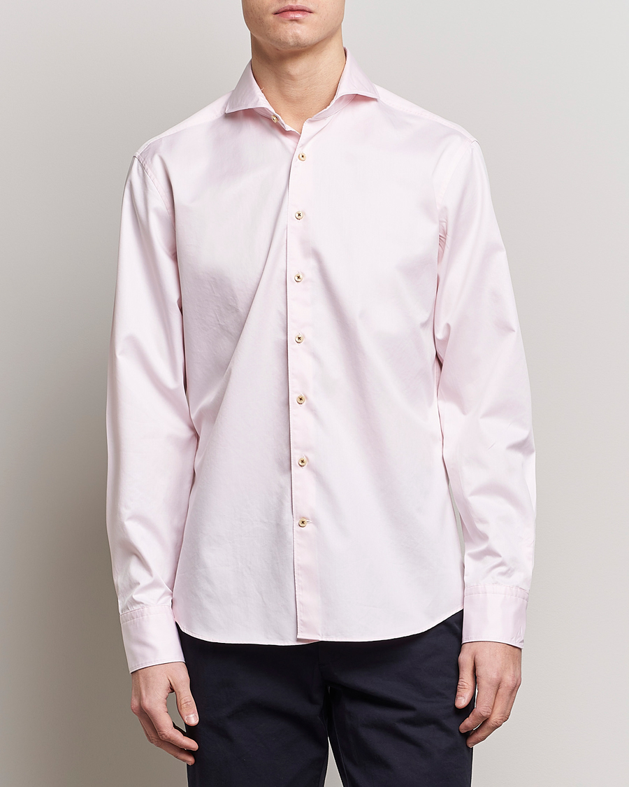 Mies |  | Stenströms | Fitted Body Washed Cotton Plain Shirt Pink