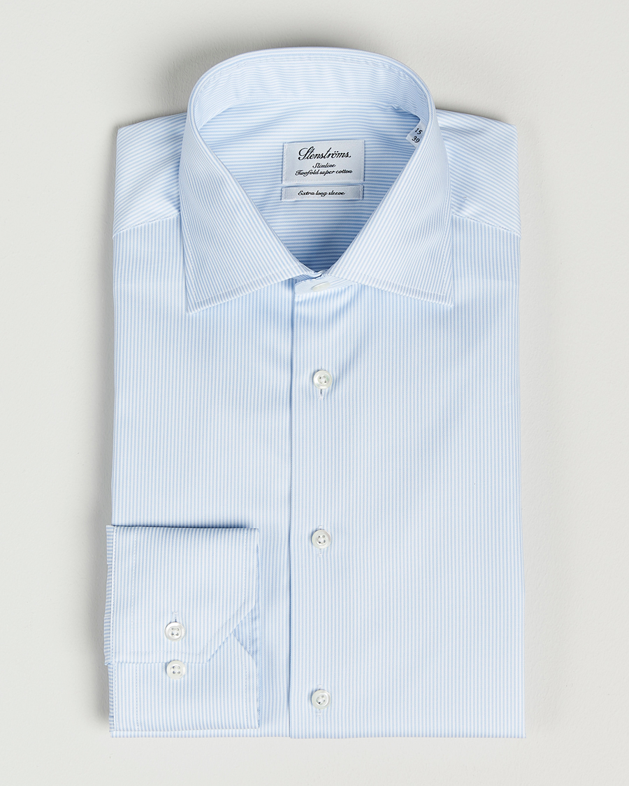Mies |  | Stenströms | Slimline X-Long Sleeve Shirt White/Blue