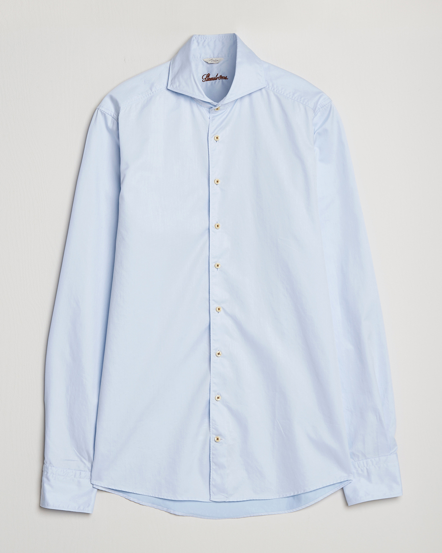 Mies |  | Stenströms | Slimline X-Long Sleeve Washed Cotton Shirt Light Blue
