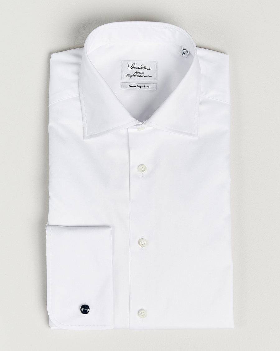 Mies |  | Stenströms | Slimline X-Long Sleeve Double Cuff Shirt White