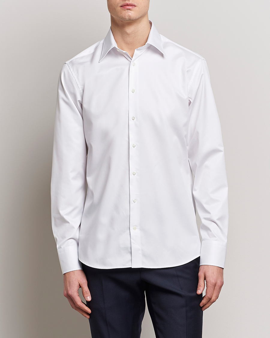 Mies | Tumma puku | Stenströms | Fitted Body Kent Collar Shirt White