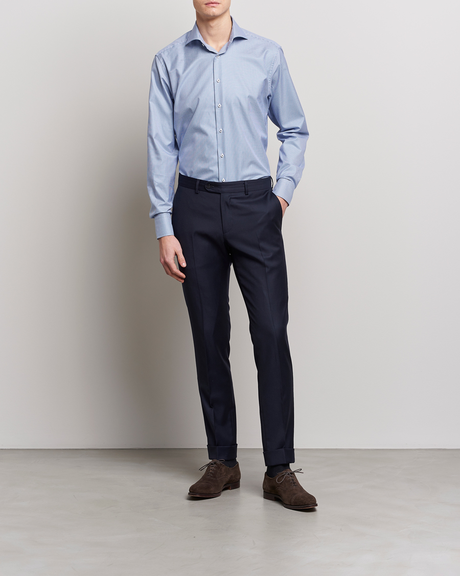 Mies | Kauluspaidat | Stenströms | Fitted Body Small Check Cut Away Shirt Blue