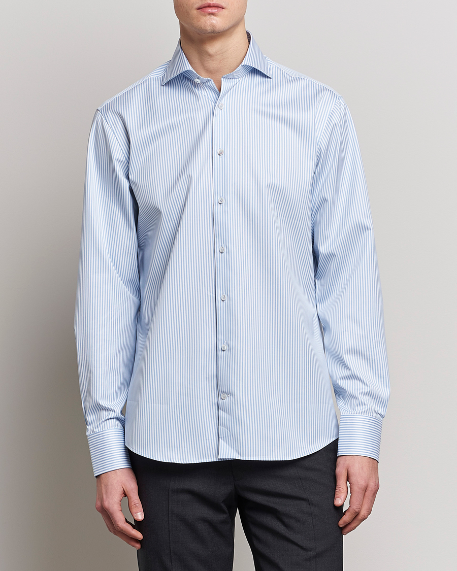 Mies |  | Stenströms | Fitted Body Striped Cut Away Shirt Blue/White