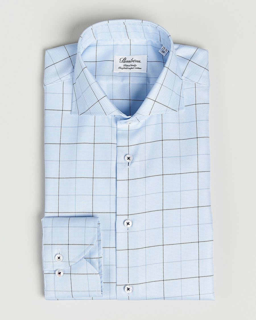 Mies | Kauluspaidat | Stenströms | Fitted Body Cut Away Windowpane Shirt Blue