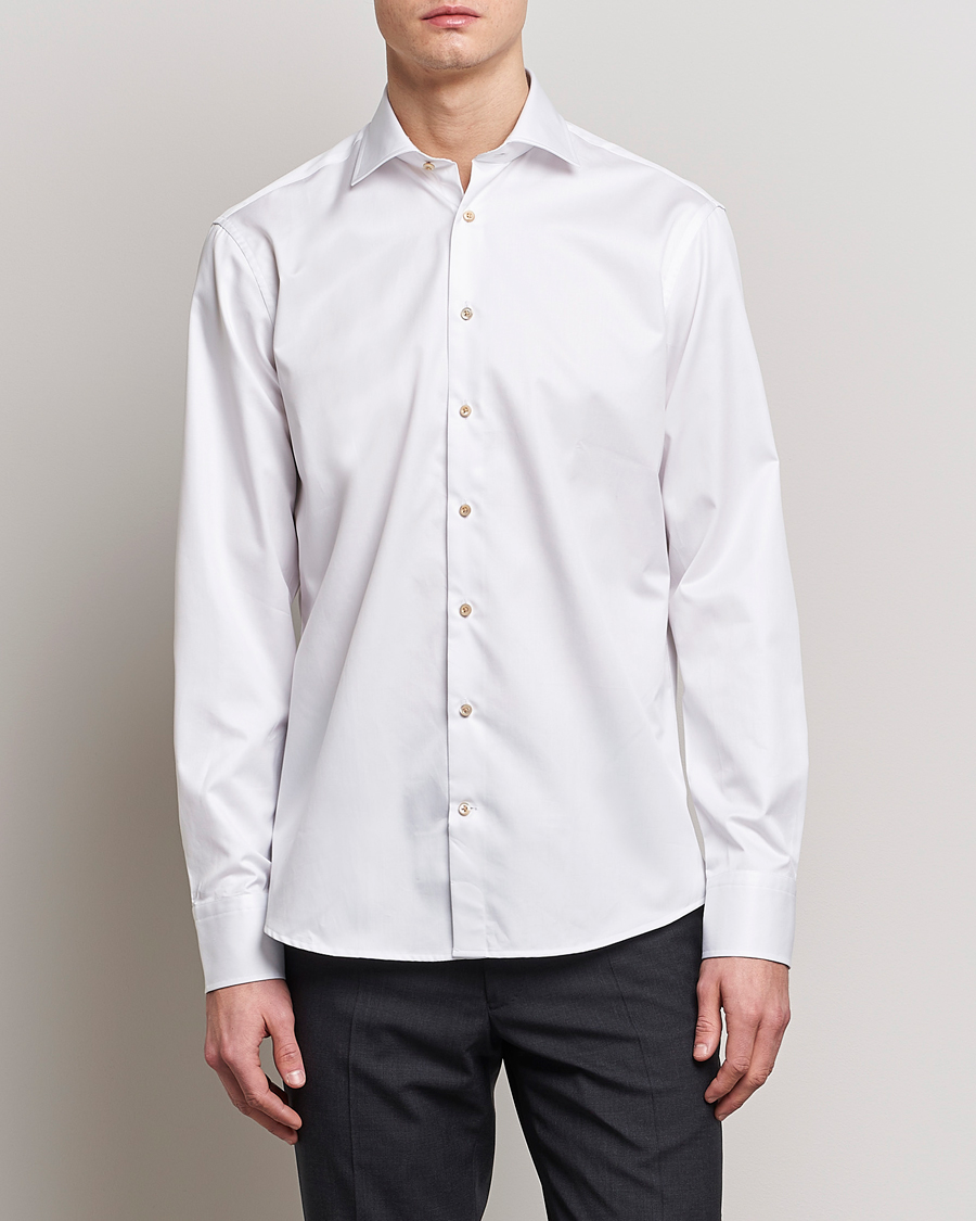 Mies | Stenströms | Stenströms | Slimline Contrast Cotton Shirt White