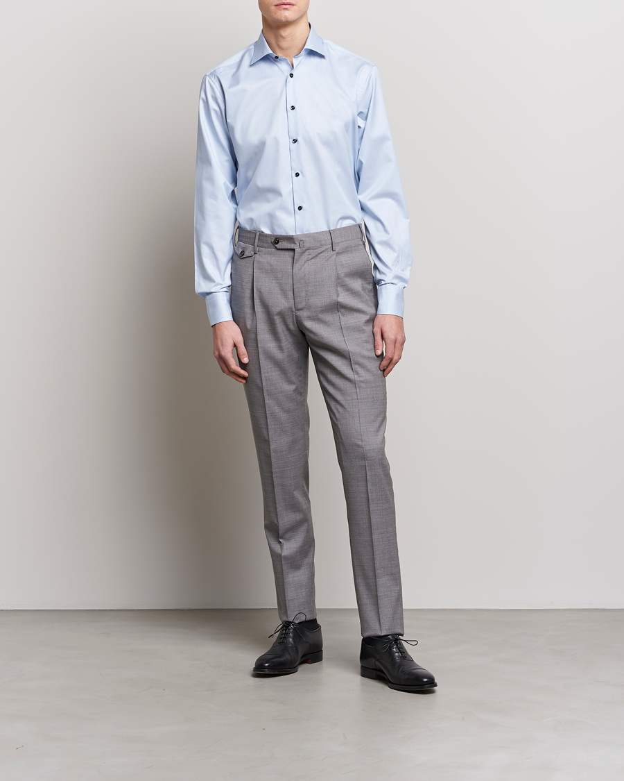 Mies | Kauluspaidat | Stenströms | Fitted Body Contrast Cotton Shirt White/Blue