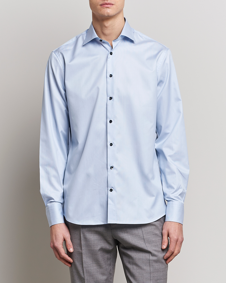 Mies | Vaatteet | Stenströms | Fitted Body Contrast Cotton Shirt White/Blue
