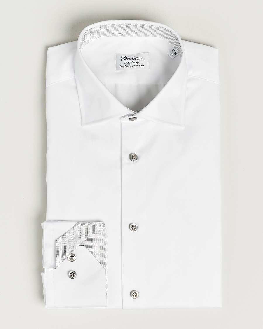 Mies | Kauluspaidat | Stenströms | Fitted Body Contrast Cotton Twill Shirt White