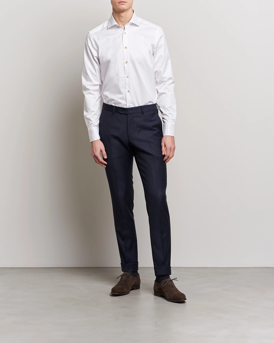 Mies | Bisnespaidat | Stenströms | Fitted Body Contrast Cotton Shirt White