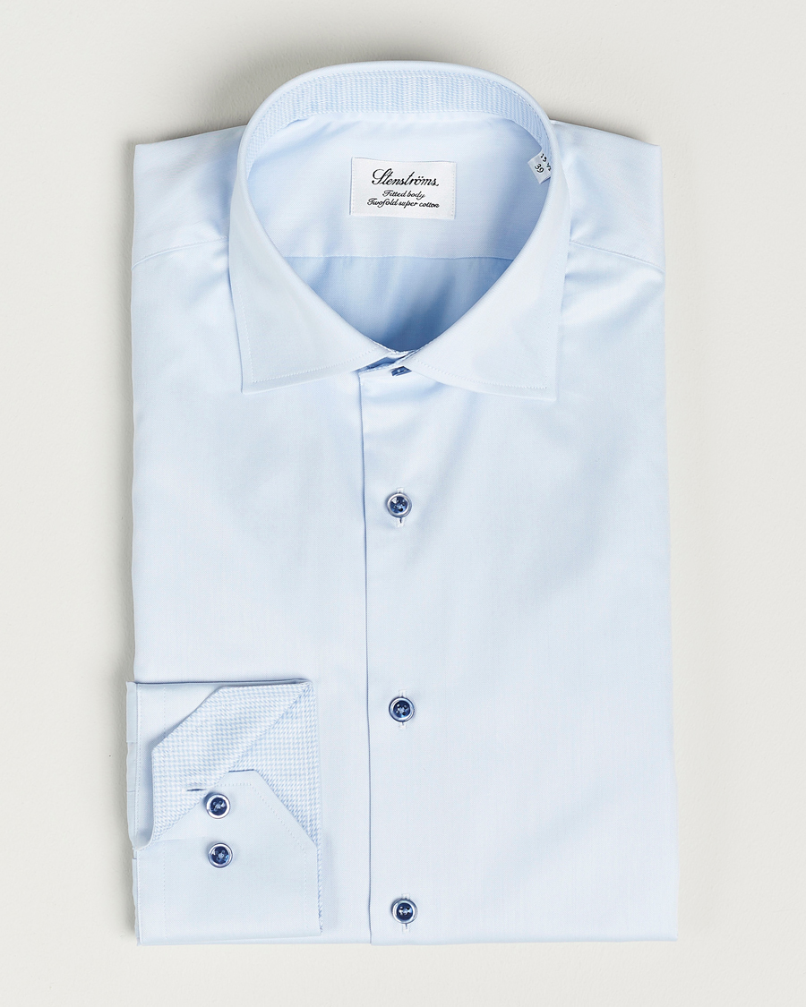 Mies |  | Stenströms | Fitted Body Contrast Twill Shirt Light Blue