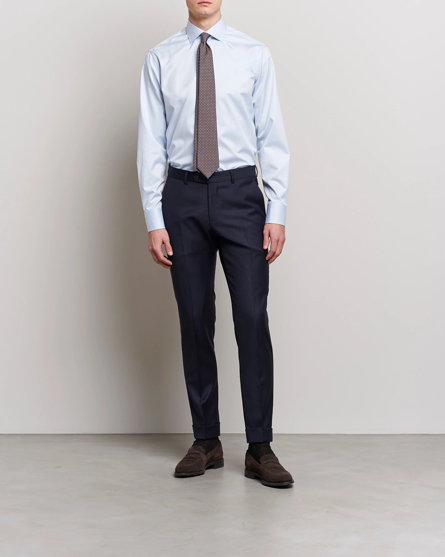 Mies | Business & Beyond | Stenströms | Fitted Body Contrast Twill Shirt Light Blue