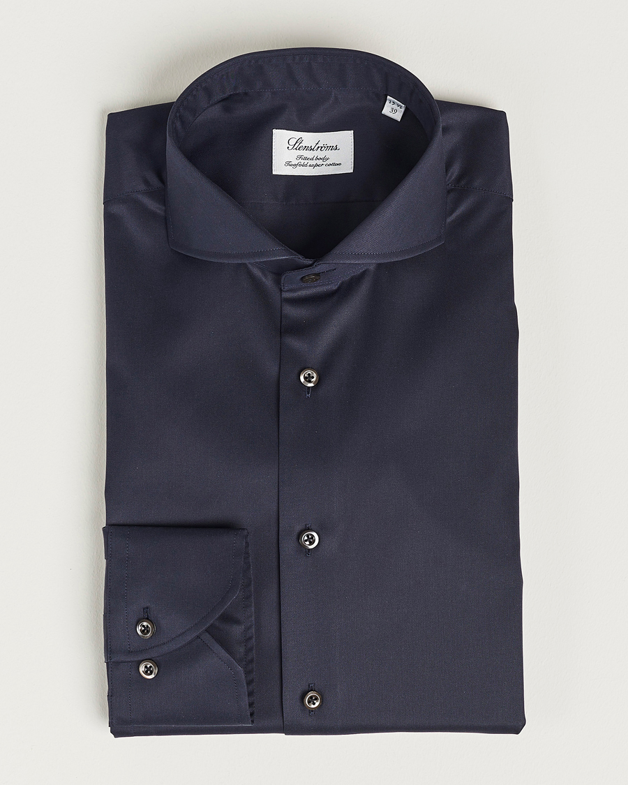 Mies |  | Stenströms | Fitted Body Extreme Cut Away Shirt Navy