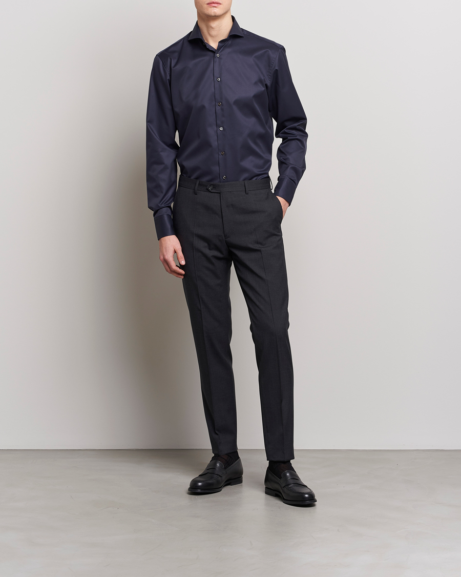 Mies | Business & Beyond | Stenströms | Fitted Body Extreme Cut Away Shirt Navy
