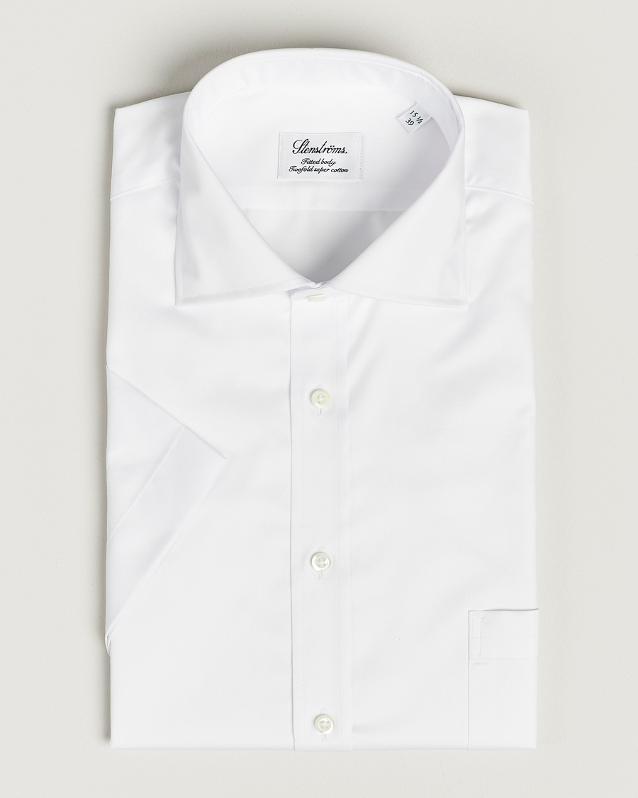 Mies | Kauluspaidat | Stenströms | Fitted Body Short Sleeve Twill Shirt White