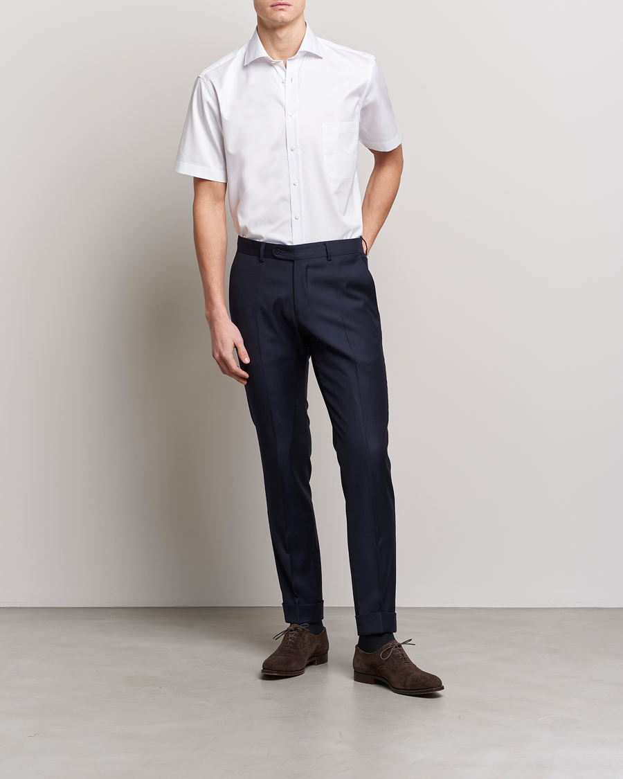 Mies | Kauluspaidat | Stenströms | Fitted Body Short Sleeve Twill Shirt White