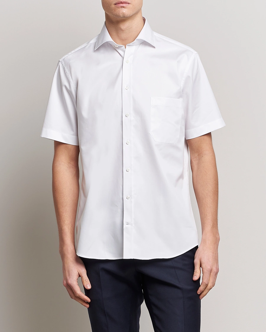 Mies |  | Stenströms | Fitted Body Short Sleeve Twill Shirt White
