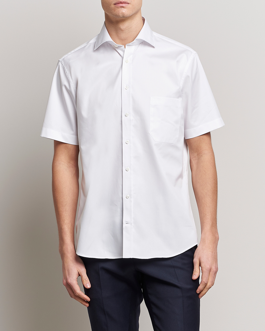 Mies | Kauluspaidat | Stenströms | Fitted Body Short Sleeve Twill Shirt White