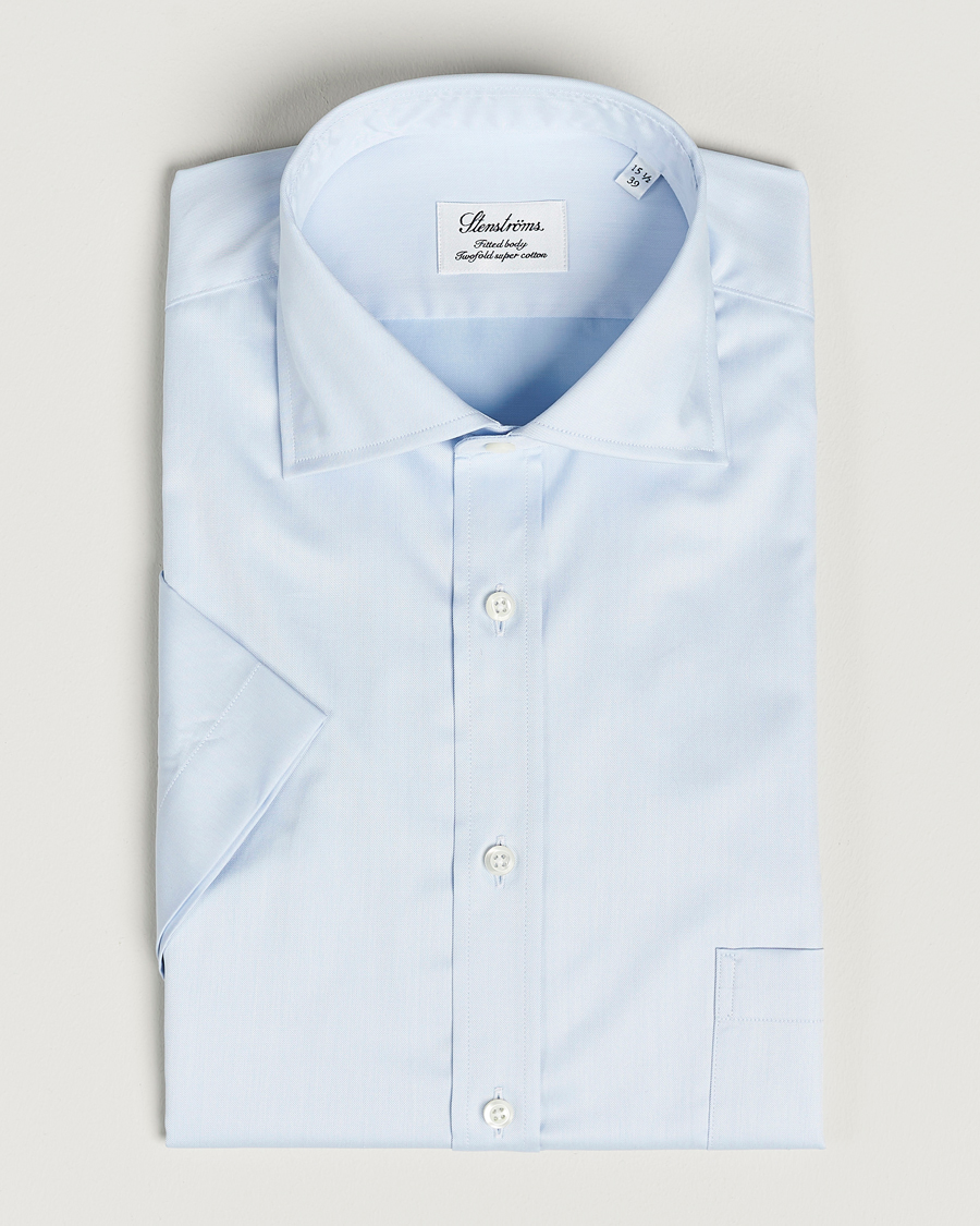 Mies | Kauluspaidat | Stenströms | Fitted Body Short Sleeve Twill Shirt Light Blue