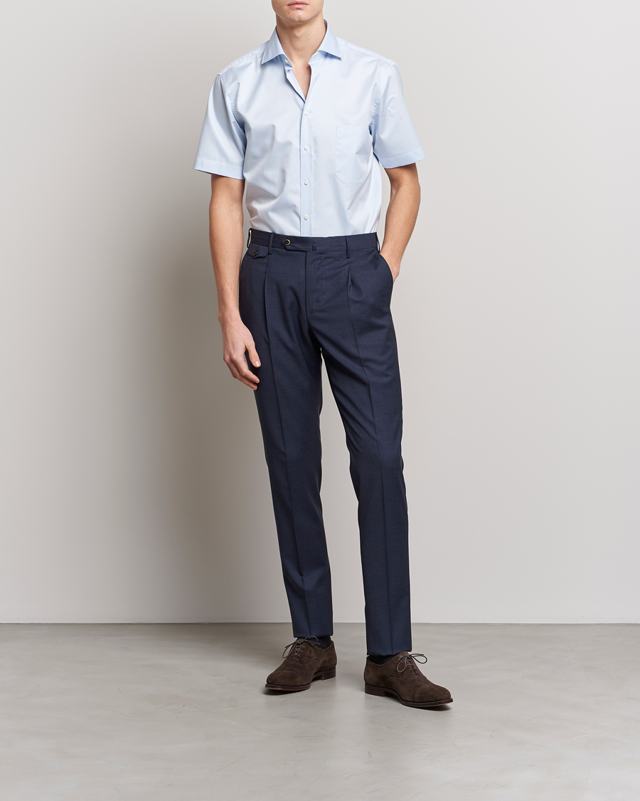 Mies | Kauluspaidat | Stenströms | Fitted Body Short Sleeve Twill Shirt Light Blue
