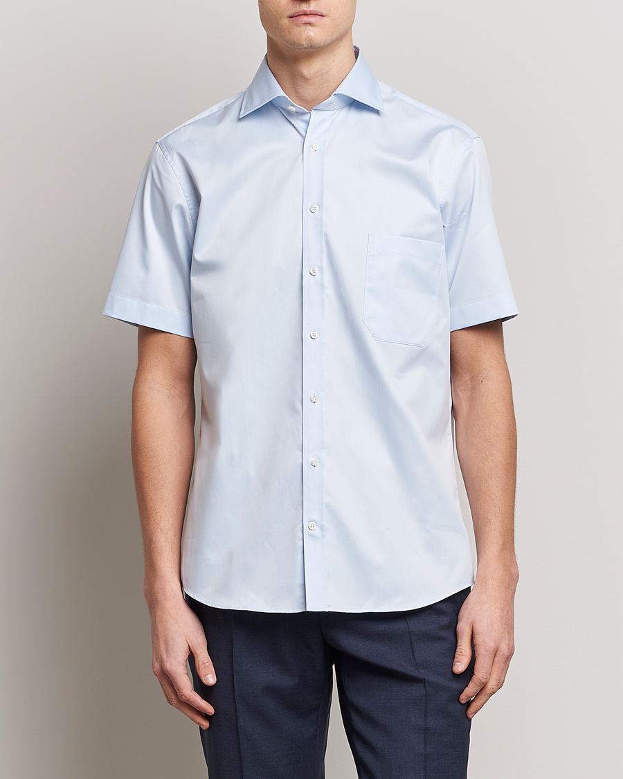 Mies | Kauluspaidat | Stenströms | Fitted Body Short Sleeve Twill Shirt Light Blue