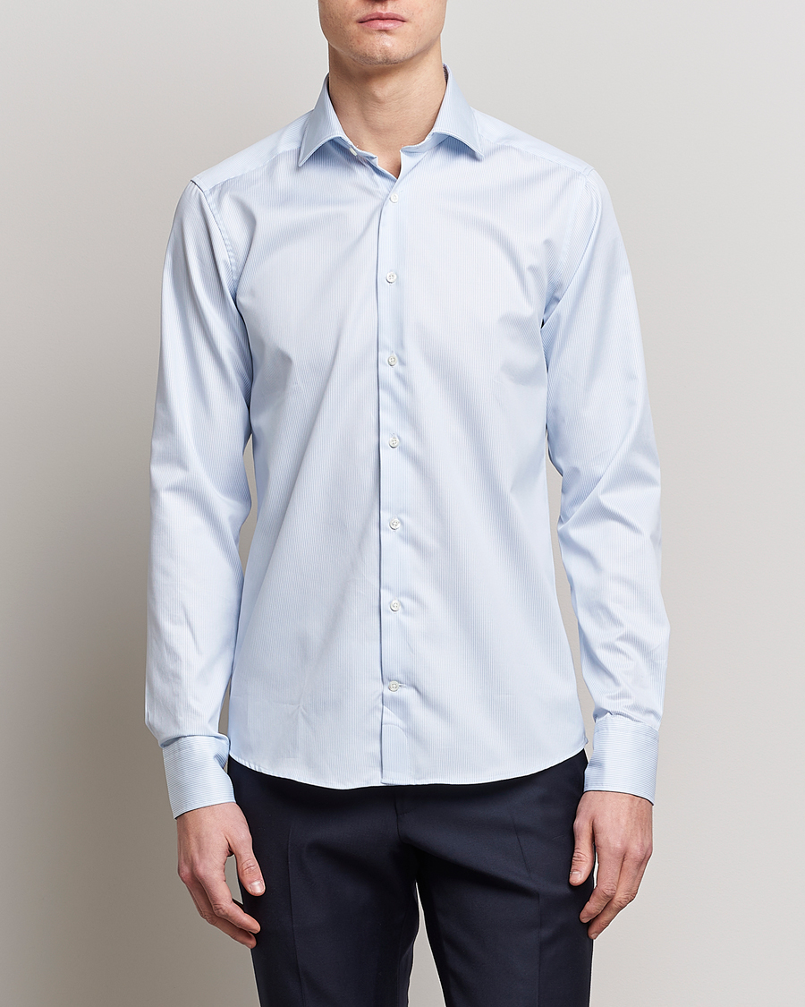 Mies |  | Stenströms | Superslim Cotton Twill Striped Shirt Blue/White