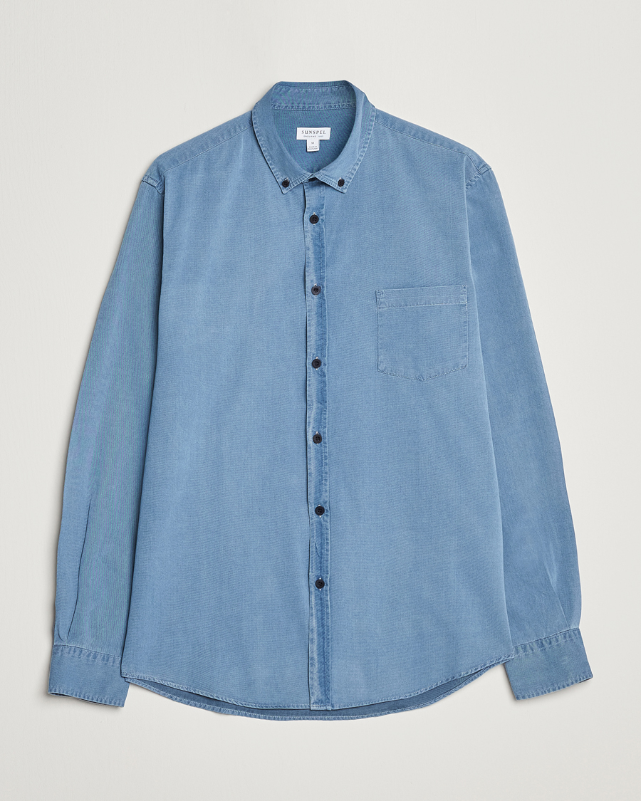 Mies | Kauluspaidat | Sunspel | Cotton Twill Indigo Shirt Light Indigo