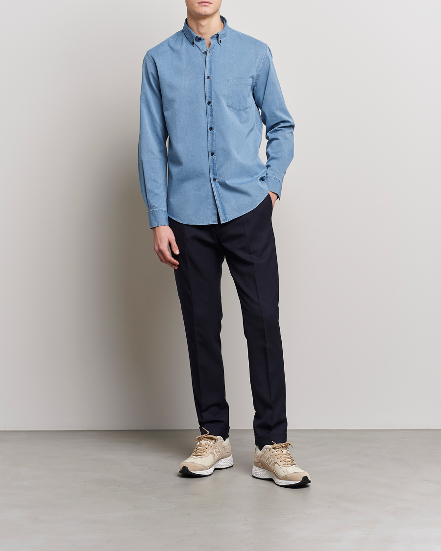 Mies | Kauluspaidat | Sunspel | Cotton Twill Indigo Shirt Light Indigo