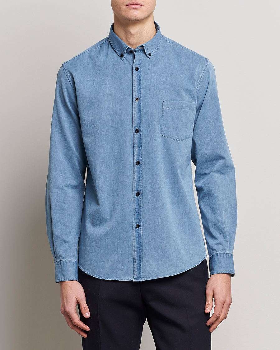 Mies | Kauluspaidat | Sunspel | Cotton Twill Indigo Shirt Light Indigo