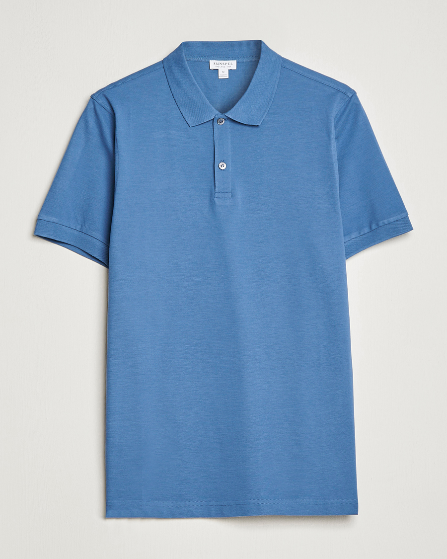 Mies | Pikeet | Sunspel | Short Sleeve Pique Polo Blue Stone