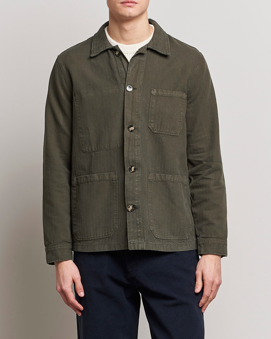 Mies | A Day's March | A Day's March | Original Herringbone Overshirt Regular Fit Olive