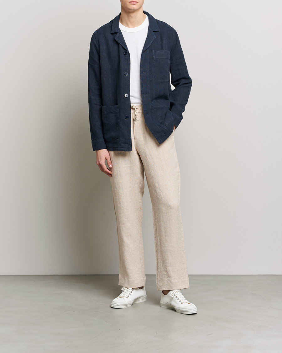 Mies | Kauluspaidat | A Day's March | Bangher Linen Overshirt Navy