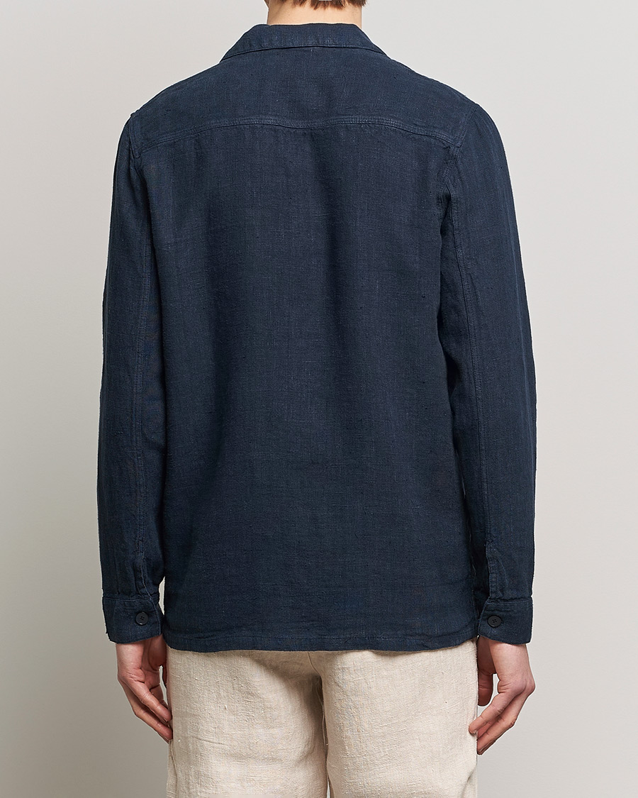 Mies | Kauluspaidat | A Day's March | Bangher Linen Overshirt Navy