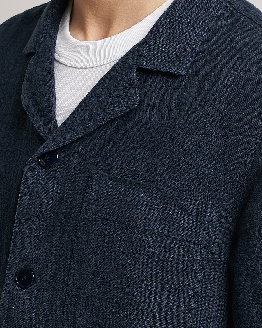 Mies | Kauluspaidat | A Day's March | Bangher Linen Overshirt Navy