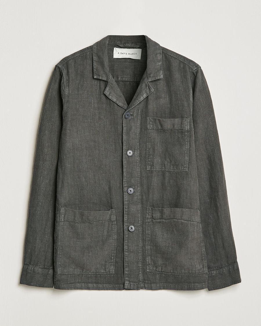 Mies | Kauluspaidat | A Day's March | Bangher Linen Overshirt Olive