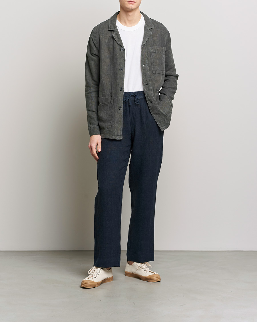 Mies | Kauluspaidat | A Day's March | Bangher Linen Overshirt Olive