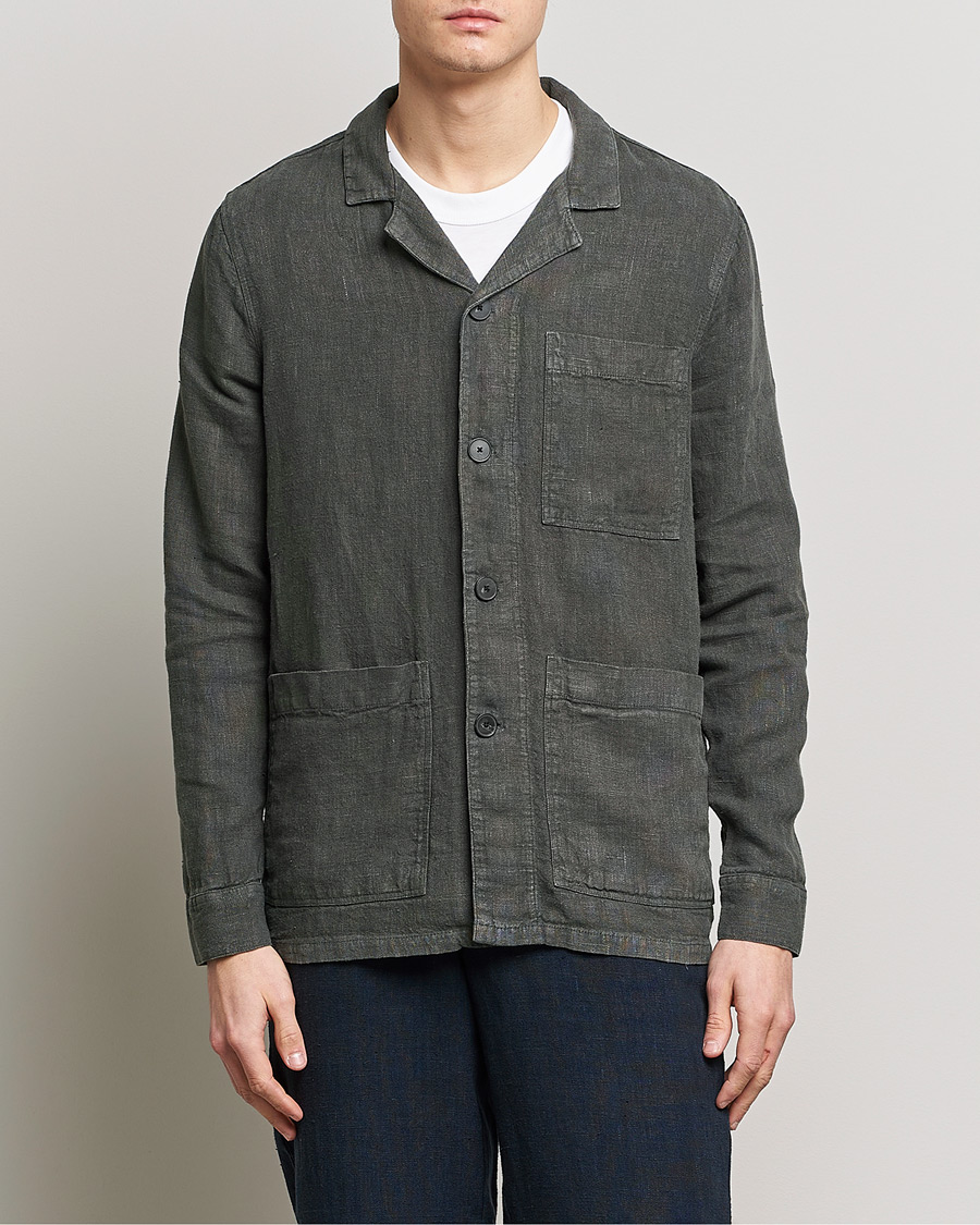 Mies | Paitatakit | A Day's March | Bangher Linen Overshirt Olive
