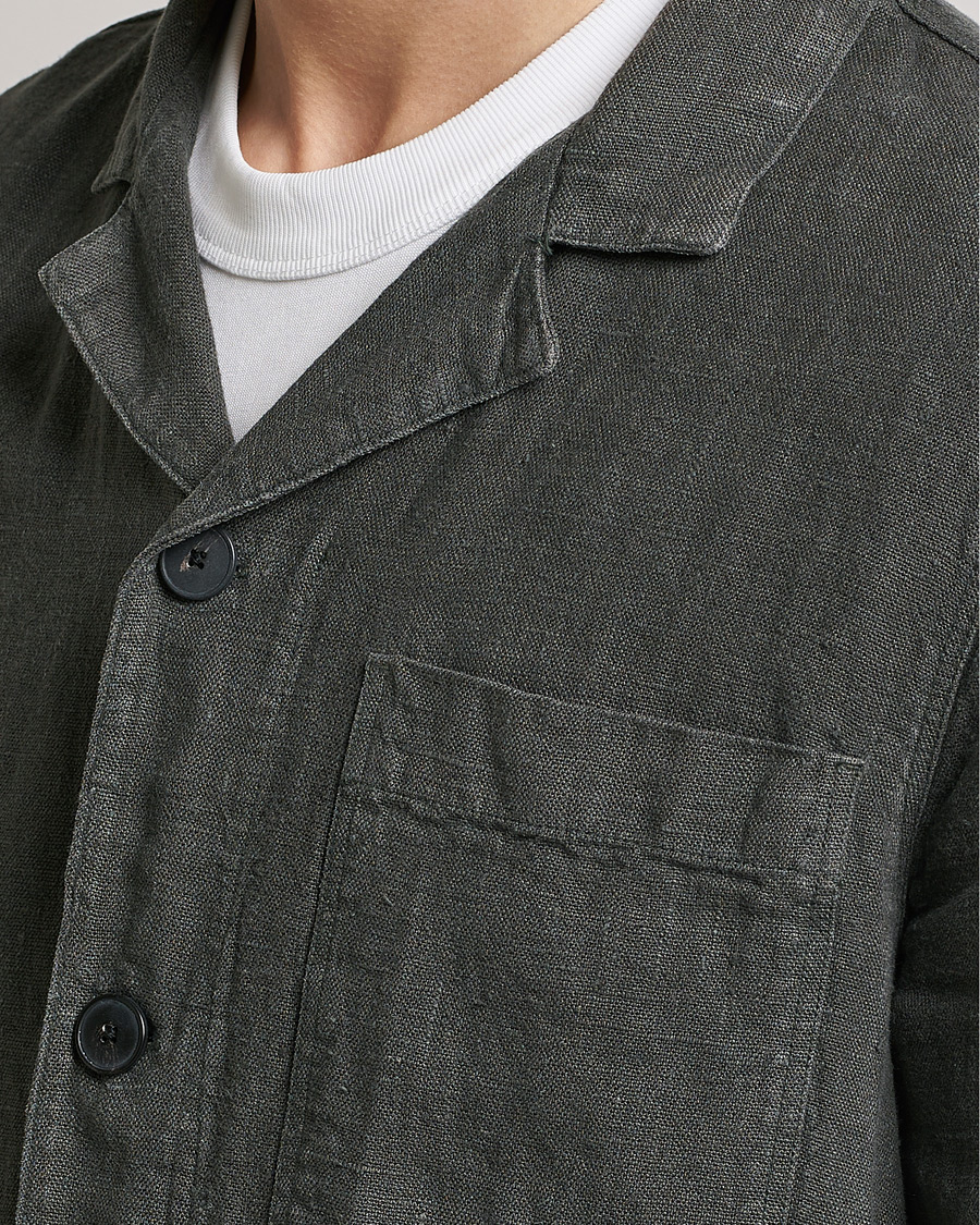 Mies | Kauluspaidat | A Day's March | Bangher Linen Overshirt Olive
