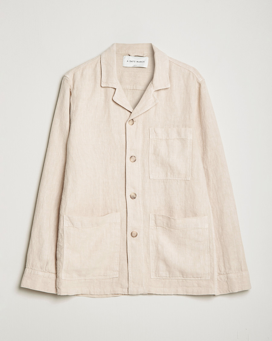 Mies | Kauluspaidat | A Day's March | Bangher Linen Overshirt Oyster