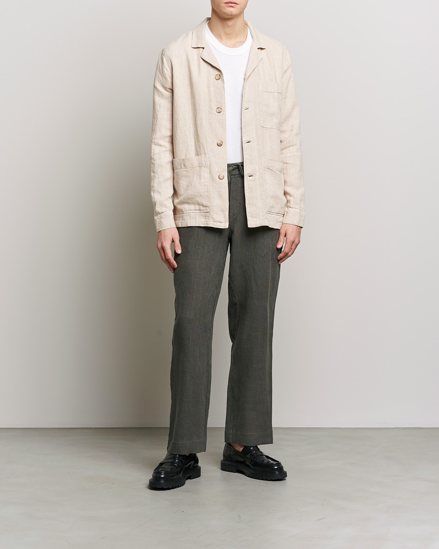 Mies | Kauluspaidat | A Day's March | Bangher Linen Overshirt Oyster