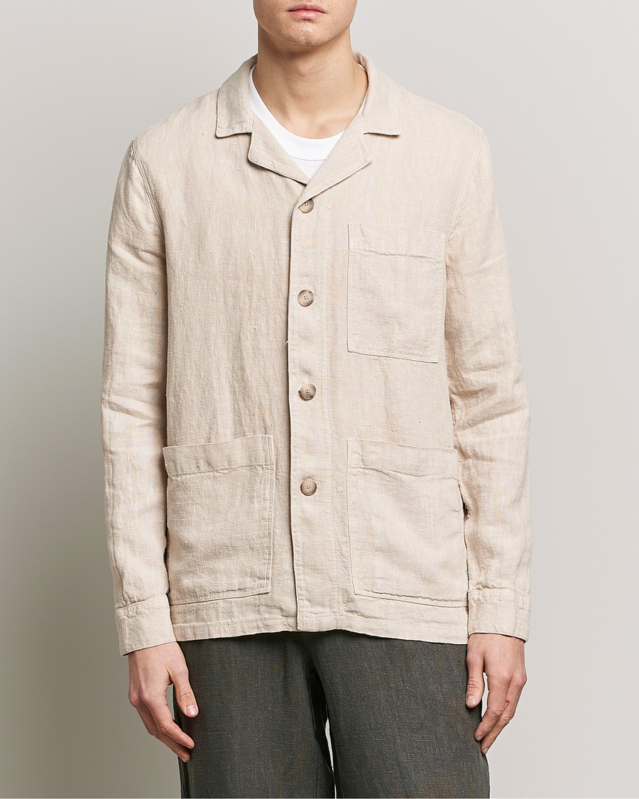 Mies | Overshirts | A Day's March | Bangher Linen Overshirt Oyster