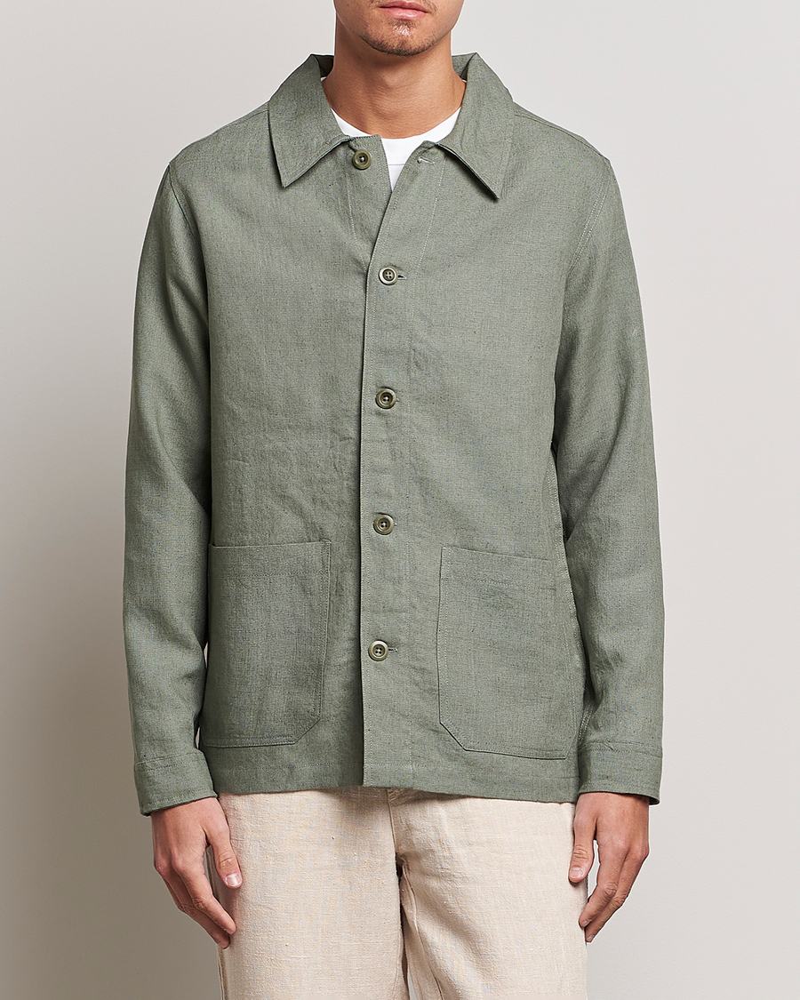 Mies | Kauluspaidat | A Day's March | Original Linen Overshirt Dusty Green