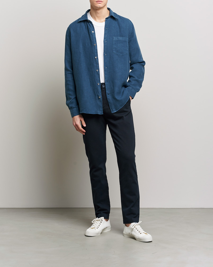 Mies | Kauluspaidat | A Day's March | Abu Linen Shirt Indigo Blue