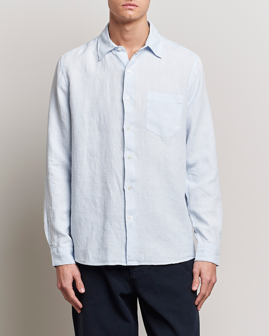 Mies | A Day's March | A Day's March | Abu Linen Shirt Light Blue