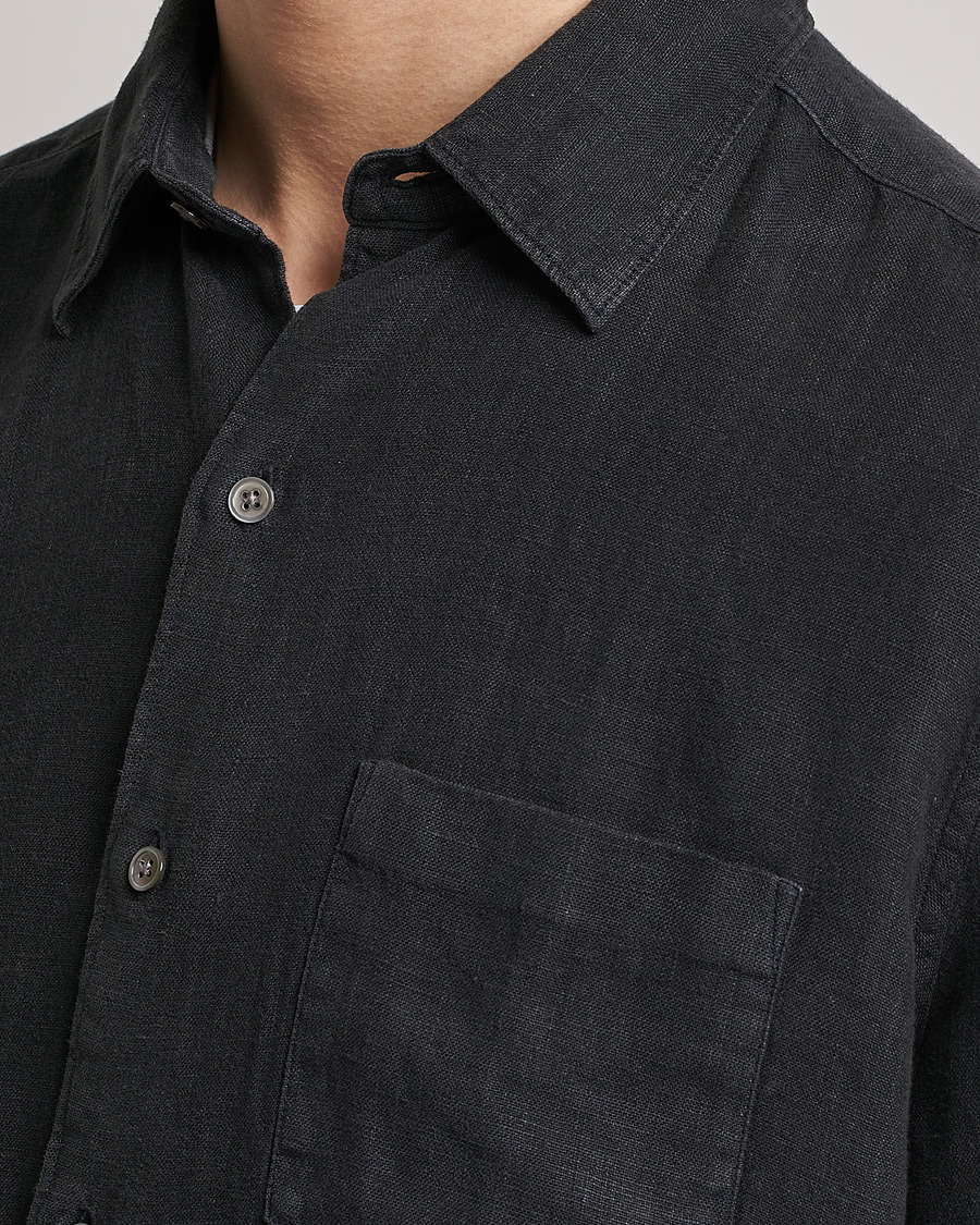 Mies | Kauluspaidat | A Day's March | Abu Linen Shirt Off Black
