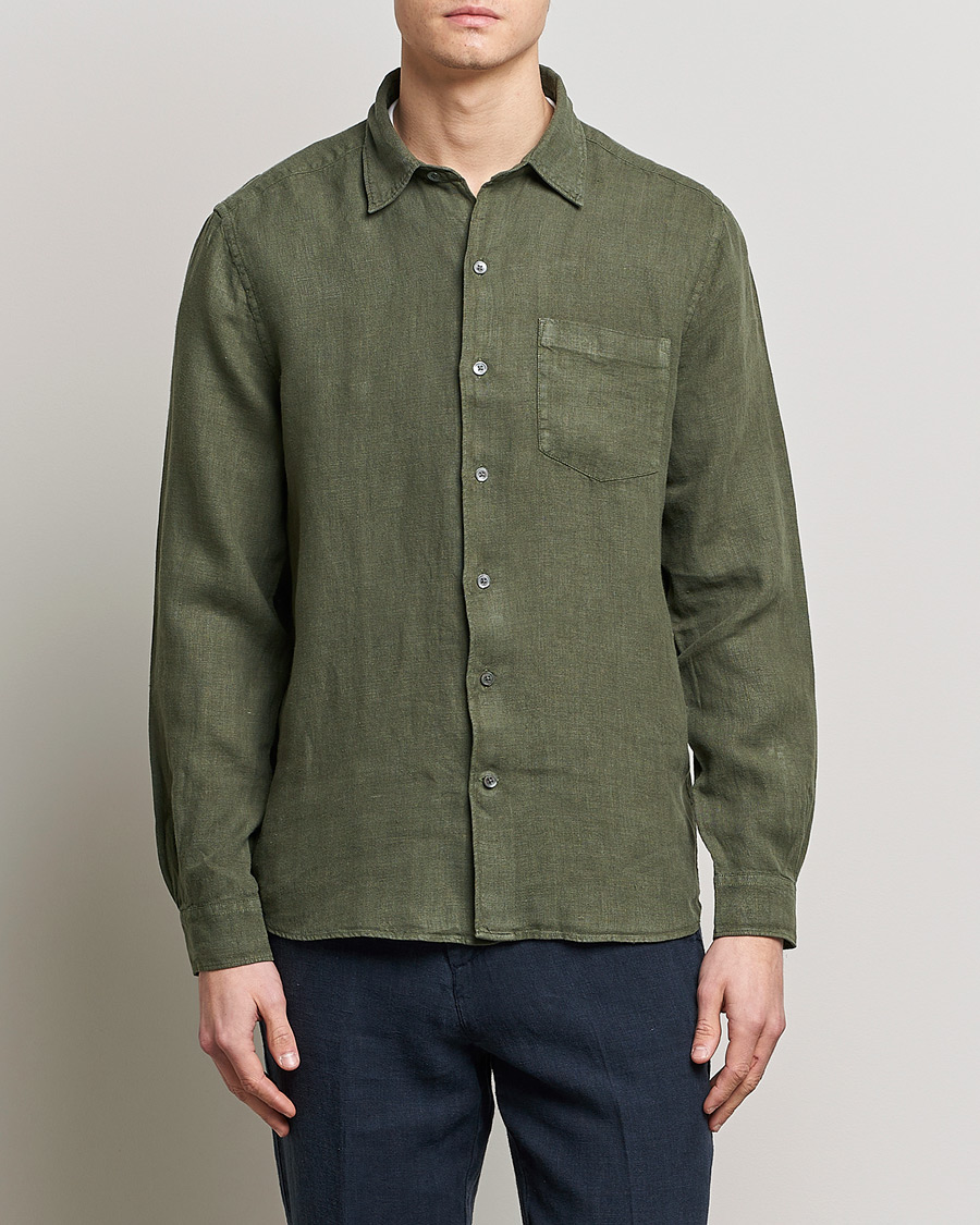 Mies | A Day's March | A Day's March | Abu Linen Shirt Seaweed
