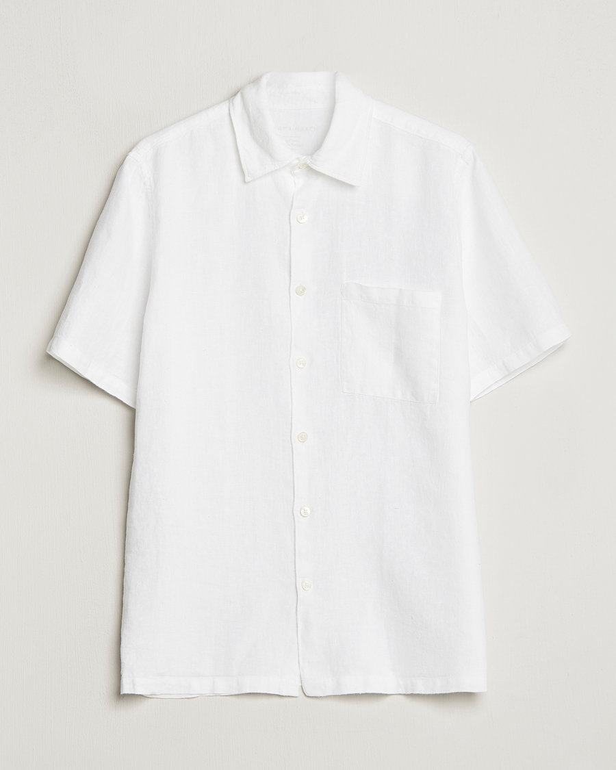 Mies |  | A Day's March | Khito Short Sleeve Linen Shirt White